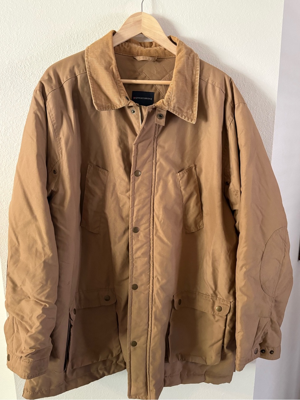 Vintage Tan Oversized Barn Chore Coat Jacket with Corduroy Collar XL